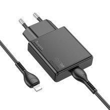 Telefono įkroviklis Hoco Slim USB C QC PD 20W + laidas USB C - Lightning N37 juodas