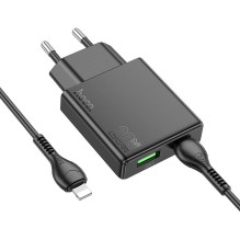 Phone charger Hoco Slim USB A + USB C QC3.0 PD 3A 20W + cable USB C to Lightning N38 black