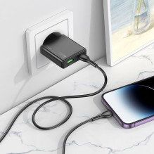 Telefono įkroviklis Hoco Slim USB A + USB C QC3.0 PD 3A 20W + laidas USB C - Lightning N38 juodas
