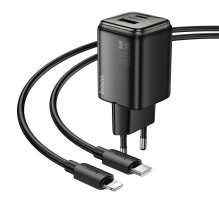 Phone charger Hoco USB A + USB C QC3.0 PD 3A 20W + cable USB C to Lightning N52 black