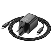 Phone charger Hoco USB A + USB C QC3.0 PD 3A 20W + cable USB C to Lightning N52 black