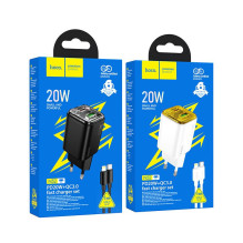 Telefono įkroviklis Hoco USB A + USB C QC3.0 PD 3A 20W + laidas USB C - Lightning N52 baltas