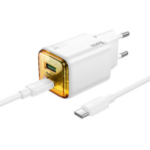 Phone charger Hoco USB A + USB C QC3.0 PD 3A 20W + cable USB C to USB C N52 white