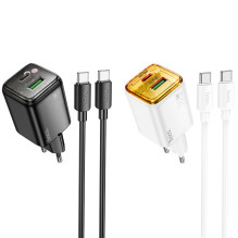 Phone charger Hoco USB A + USB C QC3.0 PD 3A 20W + cable USB C to USB C N52 white
