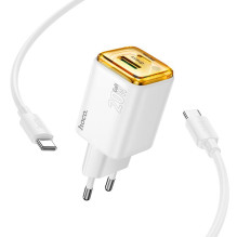 Phone charger Hoco USB A + USB C QC3.0 PD 3A 20W + cable USB C to USB C N52 white