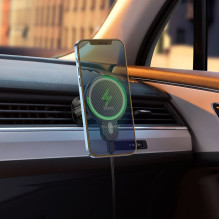 Belaidis automobilio telefono laikiklis, suderinamas su „Magsafe Hoco 15W“ oro išleidimo anga, CA85, juodas Belaidis automobilio telefono laikiklis, suderinamas su „Magsafe Hoco 15W“ oro išleidimo anga, CA85, juodas