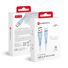 USB A į Micro USB laidas Forcell F-Energy QC3.0 2,4A 18W silikoninis 1 m C341 mėlynas