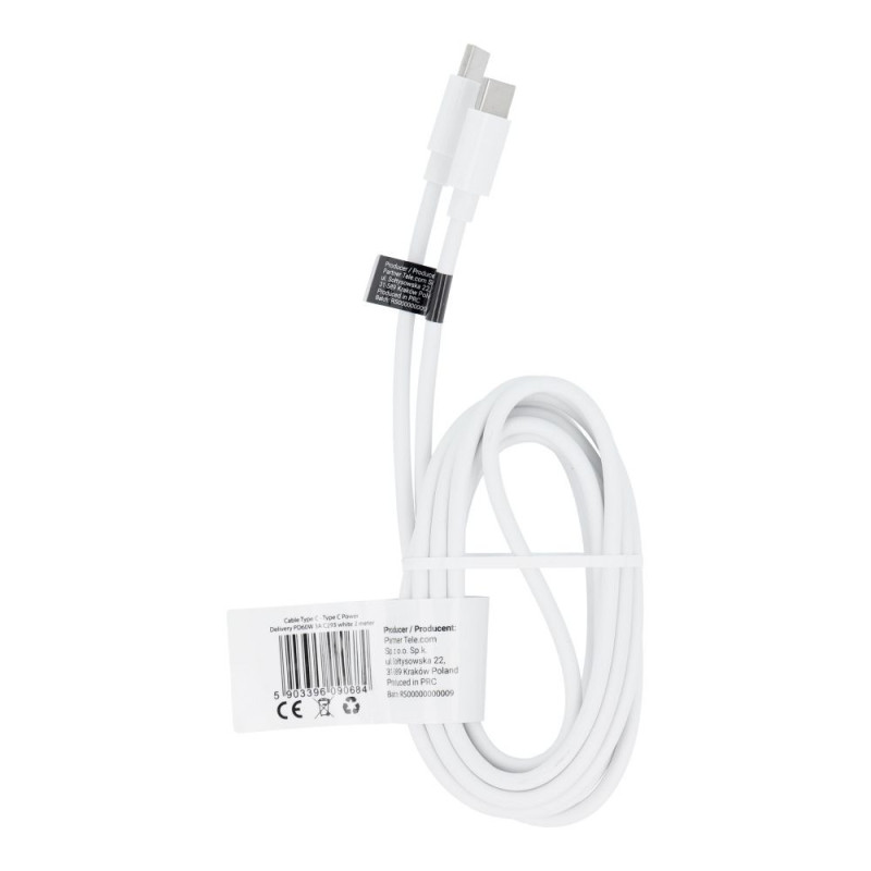 C tipo į C tipo PD QC kabelis 3A 60W C293 2 m baltas