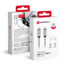 Laidas USB C į USB C Forcell F-Energy QC4.0 PD 3A 66W metalinis 2 m C237 sidabrinis Laidas USB C į USB C Forcell F-Energy QC4.0 PD 3A 66W metalinis 2 m C237 sidabrinis