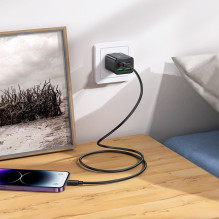 Telefono įkroviklis Hoco 2 x USB C + 2 x USB A QC3.0 PD 3A 20W + laidas USB C - Lightning N55 juodas