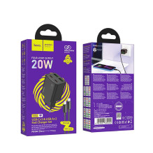 Telefono įkroviklis Hoco 2 x USB C + 2 x USB A QC3.0 PD 3A 20W + laidas USB C - Lightning N55 juodas