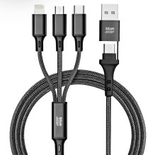 4in1 USB C / USB A laidas su Micro USB / Lightning / USB C jungtimi, Blue Star, 2,4A, 12W, 1,2 m, C172, juodas 4in1 USB C / USB A laidas su Micro USB / Lightning / USB C jungtimi, Blue Star, 2,4A, 12W, 1,2 m, C172, juodas