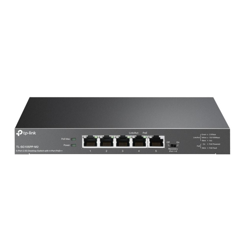 TP-LINK 5 prievadų 2.5G stalinis komutatorius su 4 prievadų PoE++ (TL-SG105PP-M2) 4895252501131