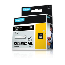 Label Tape - Dymo Vinyl White Black Indoor/Outdoor Use