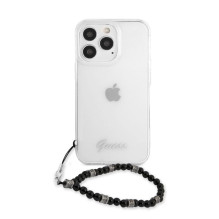 „Guess“ Apple iPhone 13 Pro PC Script and Black Pearls dėklas permatomas