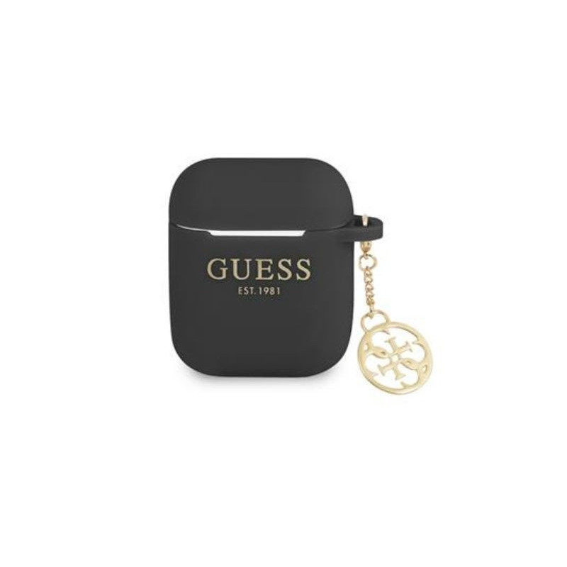 „Guess Apple 4G Charms“ silikoninis dėklas, skirtas „Airpods 1“ / „2“, juodas