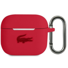 Lacoste Apple Airpods 3 skysto silikono dėklas su blizgiu spausdinimo logotipu, raudonas