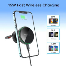 Choetech Choetech T204-F magnetic car holder with 15W wireless charging - black