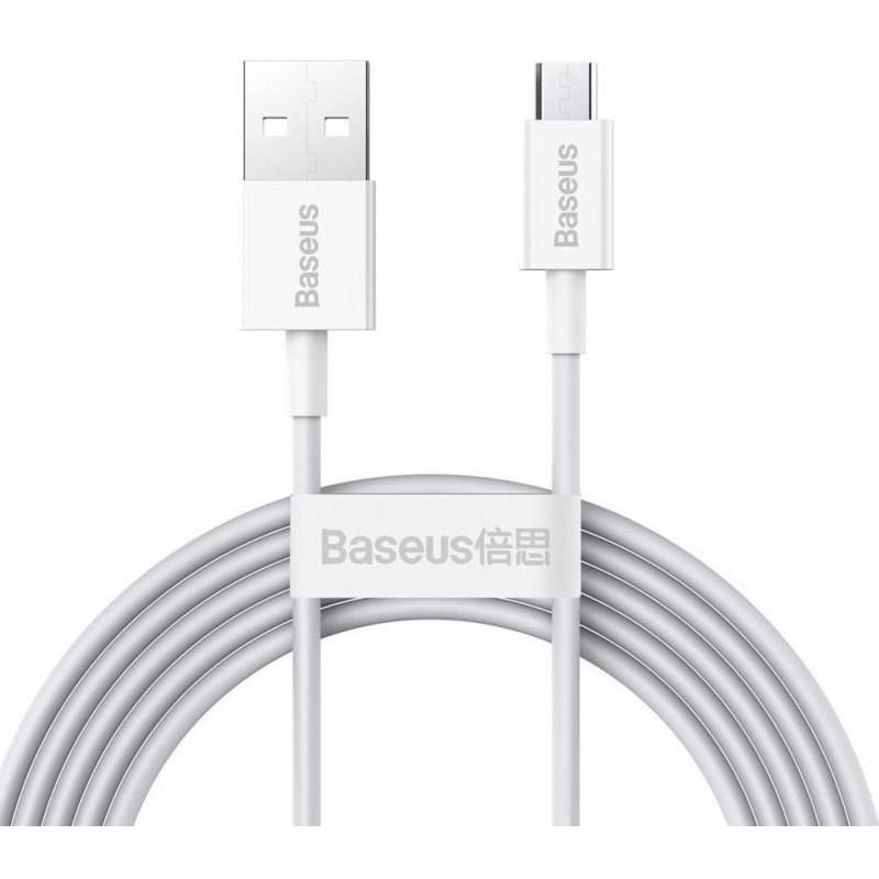 „Baseus“ – aukščiausios kokybės greito įkrovimo duomenų kabelis „MicroUSB“, 2 m, baltas