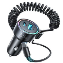 „Joyroom“ greitas automobilio įkroviklis 3 viename su USB C tipo laidu, 1,5 m, 55 W, juodas „Joyroom“ greitas automobilio įkroviklis 3 viename su USB C tipo laidu, 1,5 m, 55 W, juodas