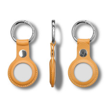 iLike AirTag PU Leather Key Ring Keychain Case Light Brown