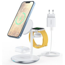 Choetech T585-F 3in1 inductive charging station iPhone, AirPods Pro, Apple Watch with Adapter White
