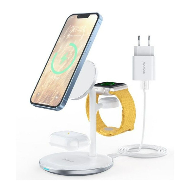 Choetech T585-F 3in1 inductive charging station iPhone, AirPods Pro, Apple Watch with Adapter White