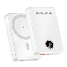 „Evelatus Evelatus“ belaidė išorinė baterija 22,5 W 10000 mAh, C tipo, balta „Evelatus Evelatus“ belaidė išorinė baterija 22,5 W 10000 mAh, C tipo, balta