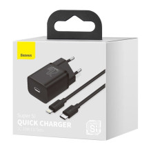 Baseus Baseus Super Si 1C fast charger USB Type C 20W Power Delivery + USB Type C - Lightning cable 1m black (TZCCSUP-B0 Baseus Baseus Super Si 1C fast charger USB Type C 20W Power Delivery + USB Type C - Lightning cable 1m black (TZCCSUP-B0