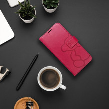 MEZZO knygų dėklas SAMSUNG A36 5G meškiukui, rausvai raudonas