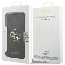 GUESS dėklas, skirtas IPHONE 17 Pro, GUBKP17L4GMGGR (PU 4G metalinis logotipas), juodas