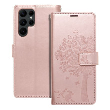 MEZZO knygų dėklas, skirtas SAMSUNG S22 Ultra, rožinio aukso spalvos, medis MEZZO knygų dėklas, skirtas SAMSUNG S22 Ultra, rožinio aukso spalvos, medis