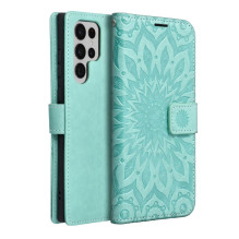 MEZZO knygų dėklas, skirtas SAMSUNG S22 Ultra, mandalų žalias MEZZO knygų dėklas, skirtas SAMSUNG S22 Ultra, mandalų žalias