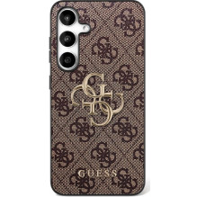 GUESS dėklas, skirtas SAMSUNG S25 FE GUHCS25FE4GMGBR (PU oda, 4G metalinis logotipas), rudas