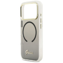 GUESS dėklas, skirtas IPHONE 17 Pro, suderinamas su MagSafe GUHMP17L5HTGMCSK (IML Gradient Script Metal), juodas