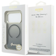GUESS dėklas, skirtas IPHONE 17 Pro, suderinamas su MagSafe GUHMP17L5HTGMCSK (IML Gradient Script Metal), juodas