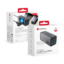 Stalinis įkroviklis Forcell F-Energy GaN III 2 x USB C + 2 x USB A QC4.0 PD 5A 100W VT-49 pilkas Stalinis įkroviklis Forcell F-Energy GaN III 2 x USB C + 2 x USB A QC4.0 PD 5A 100W VT-49 pilkas