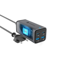 Stalinis įkroviklis Forcell F-Energy GaN III 2 x USB C + 2 x USB A QC4.0 PD 5A 100W VT-49 pilkas Stalinis įkroviklis Forcell F-Energy GaN III 2 x USB C + 2 x USB A QC4.0 PD 5A 100W VT-49 pilkas