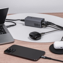 Stalinis įkroviklis Forcell F-Energy GaN III 2 x USB C + 2 x USB A QC4.0 PD 5A 100W VT-49 pilkas Stalinis įkroviklis Forcell F-Energy GaN III 2 x USB C + 2 x USB A QC4.0 PD 5A 100W VT-49 pilkas
