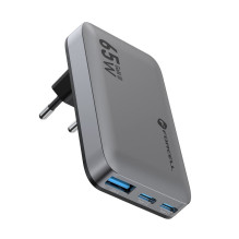 Telefono įkroviklis Forcell F-Energy Ultra Slim GaN III 2 x USB C + USB A QC4.0 PD 4A 65W VT-47 pilkas 0INT Telefono įkroviklis Forcell F-Energy Ultra Slim GaN III 2 x USB C + USB A QC4.0 PD 4A 65W VT-47 pilkas 0INT