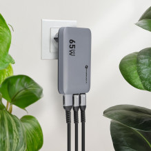 Telefono įkroviklis Forcell F-Energy Ultra Slim GaN III 2 x USB C + USB A QC4.0 PD 4A 65W VT-47 pilkas 0INT Telefono įkroviklis Forcell F-Energy Ultra Slim GaN III 2 x USB C + USB A QC4.0 PD 4A 65W VT-47 pilkas 0INT