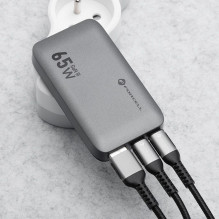 Phone Charger Forcell F-Energy Ultra Slim GaN III 2 x USB C + USB A QC4.0 PD 4A 65W VT-47 gray 0INT Phone Charger Forcell F-Energy Ultra Slim GaN III 2 x USB C + USB A QC4.0 PD 4A 65W VT-47 gray 0INT