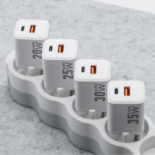 Telefono įkroviklis Forcell F-Energy Mini GaN III USB C + USB A QC4.0 PD 20W VT-35A baltas 0INT Telefono įkroviklis Forcell F-Energy Mini GaN III USB C + USB A QC4.0 PD 20W VT-35A baltas 0INT