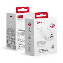 Telefono įkroviklis Forcell F-Energy Mini GaN III USB C + USB A QC4.0 PD 30W VT-35 baltas 0INT Telefono įkroviklis Forcell F-Energy Mini GaN III USB C + USB A QC4.0 PD 30W VT-35 baltas 0INT
