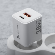 Phone charger Forcell F-Energy Mini GaN III USB C + USB A QC4.0 PD 30W VT-35 white 0INT