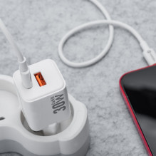 Telefono įkroviklis Forcell F-Energy Mini GaN III USB C + USB A QC4.0 PD 30W VT-35 baltas 0INT Telefono įkroviklis Forcell F-Energy Mini GaN III USB C + USB A QC4.0 PD 30W VT-35 baltas 0INT