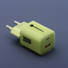 Phone charger Forcell F-Energy GaN III Crystal Color USB C + USB A QC4.0 PD 33W + silicone cable USB C to USB C VT-41 gr