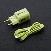 Telefono įkroviklis Forcell F-Energy GaN III Crystal Color USB C + USB A QC4.0 PD 33W + silikoninis laidas USB C į USB C Telefono įkroviklis Forcell F-Energy GaN III Crystal Color USB C + USB A QC4.0 PD 33W + silikoninis laidas USB C į USB C