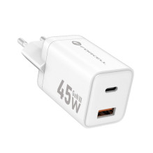 Telefono įkroviklis Forcell F-Energy Mini GaN III USB C + USB A PD QC4.0 45W VT-36 baltas Telefono įkroviklis Forcell F-Energy Mini GaN III USB C + USB A PD QC4.0 45W VT-36 baltas