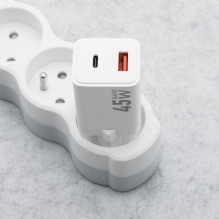 Phone charger Forcell F-Energy Mini GaN III USB C + USB A PD QC4.0 45W VT-36 white Phone charger Forcell F-Energy Mini GaN III USB C + USB A PD QC4.0 45W VT-36 white